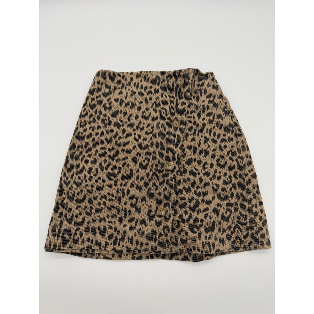 Kidpik Girls Leopard Print Corduroy Skirt Brown Tan Button Front Size S 7/8